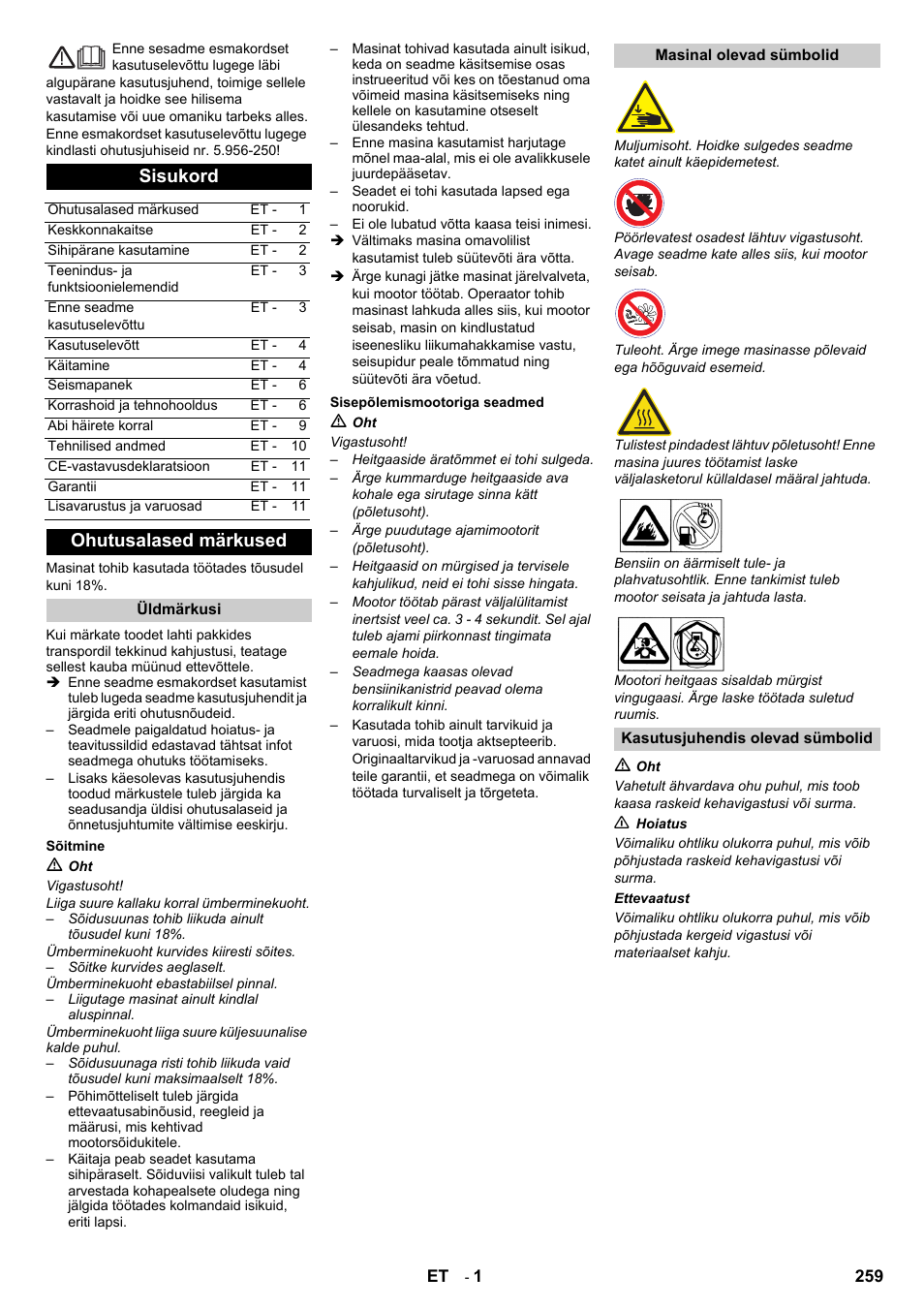 Eesti, Sisukord, Ohutusalased märkused | Karcher IC 15-240 W Adv User Manual | Page 259 / 308