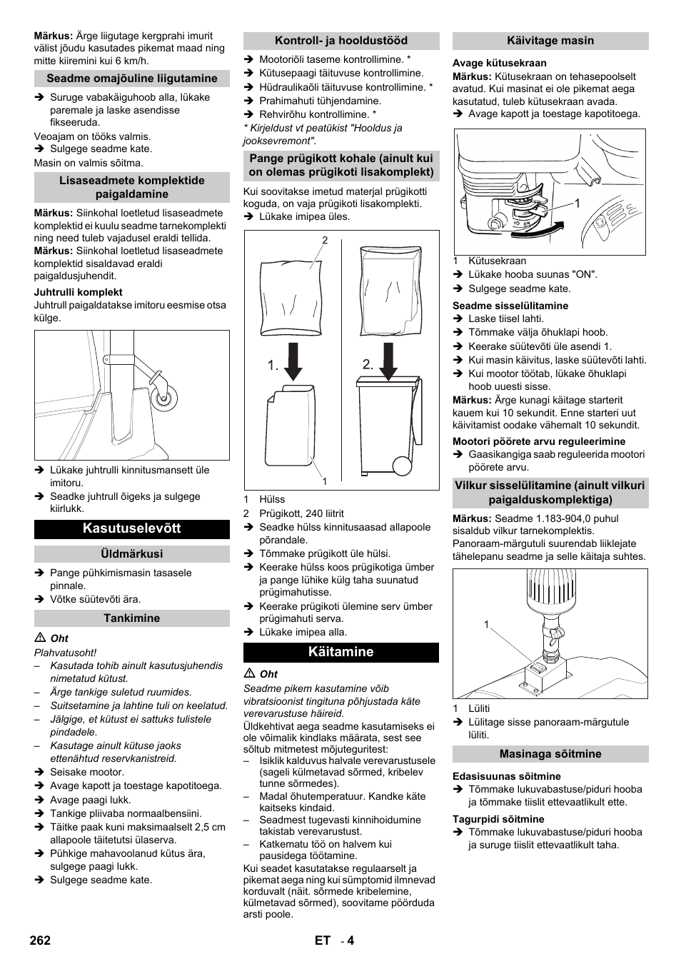 Kasutuselevõtt, Käitamine | Karcher IC 15-240 W Adv User Manual | Page 262 / 308