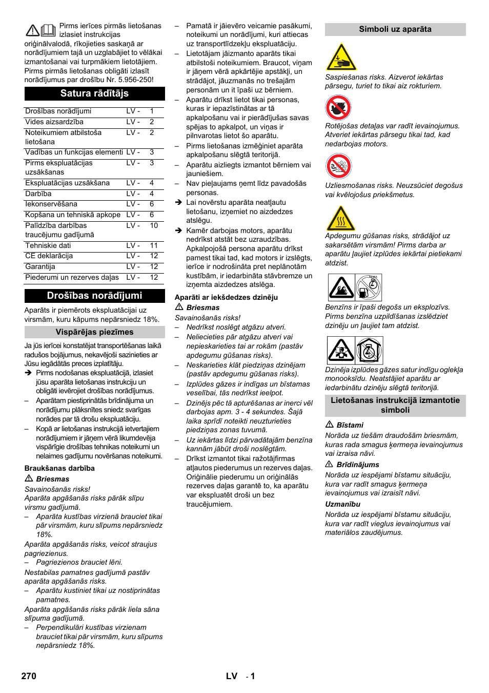 Latviešu, Satura rādītājs, Drošības norādījumi | Karcher IC 15-240 W Adv User Manual | Page 270 / 308