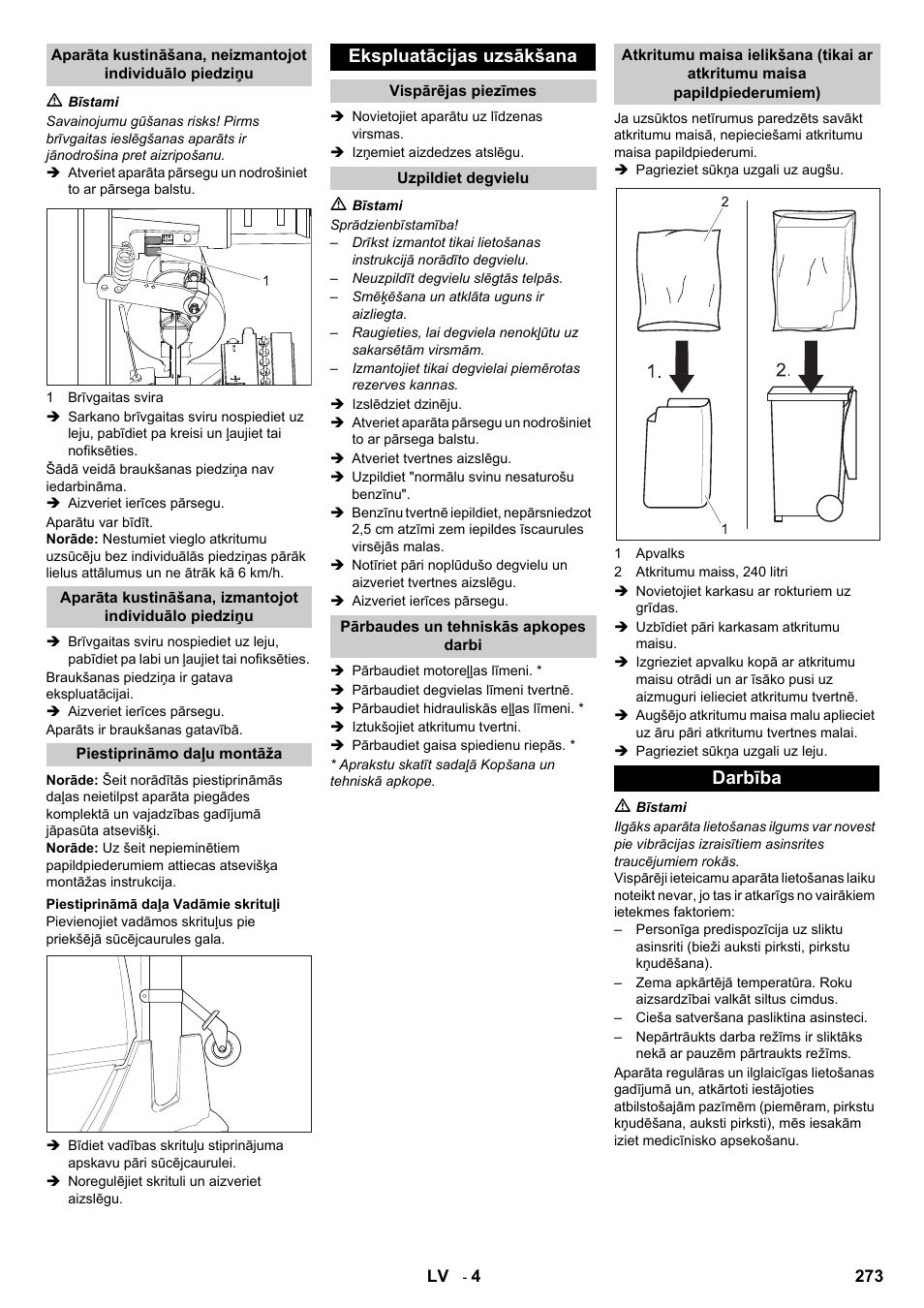 Ekspluatācijas uzsākšana, Darbība | Karcher IC 15-240 W Adv User Manual | Page 273 / 308