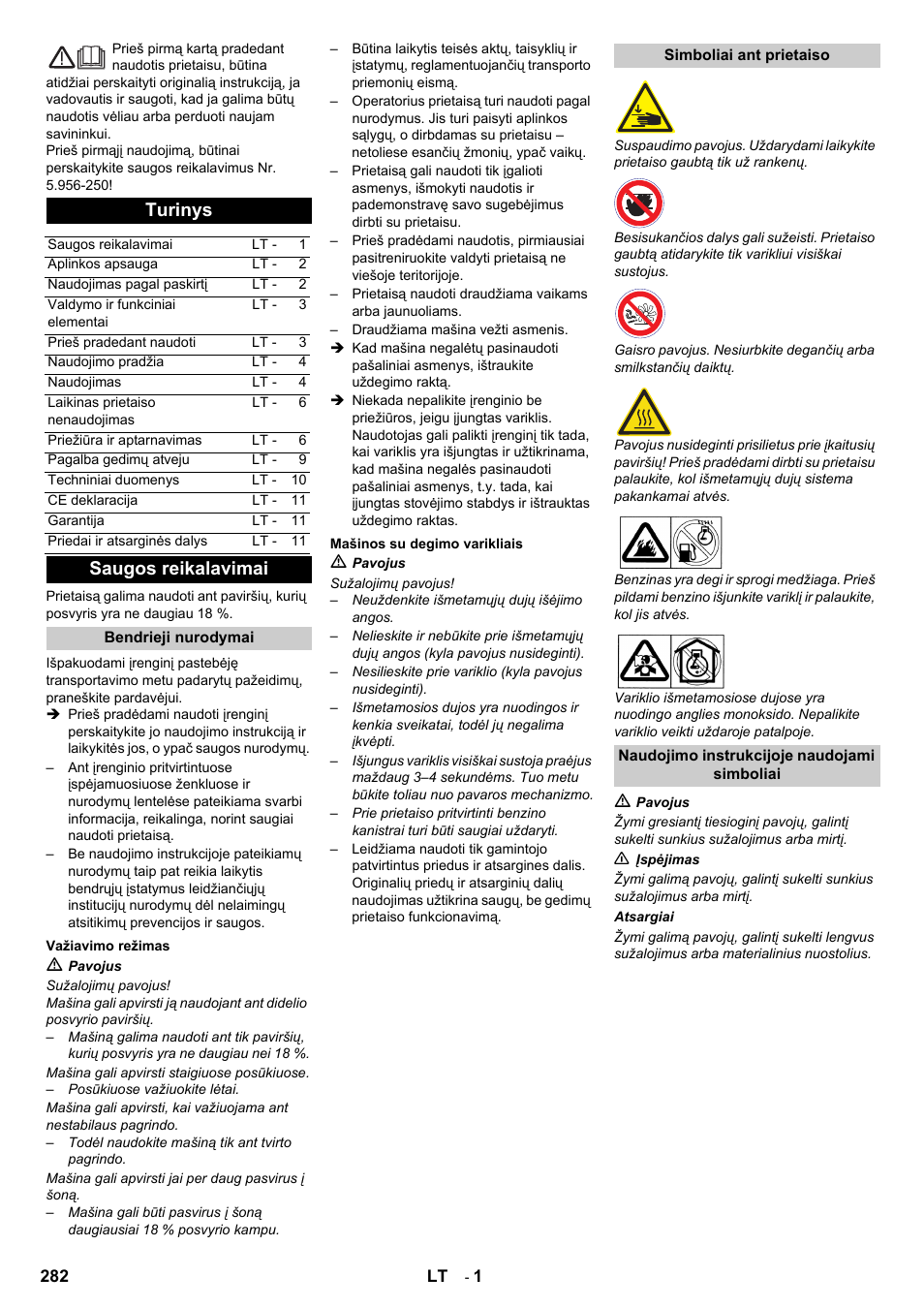 Lietuviškai, Turinys, Saugos reikalavimai | Karcher IC 15-240 W Adv User Manual | Page 282 / 308