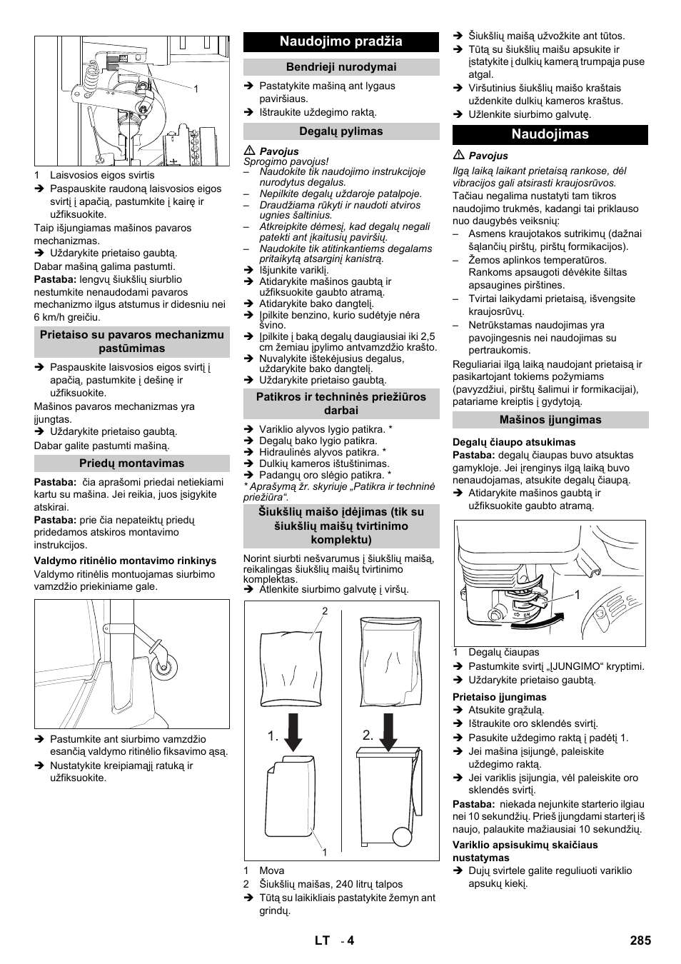 Naudojimo pradžia, Naudojimas | Karcher IC 15-240 W Adv User Manual | Page 285 / 308