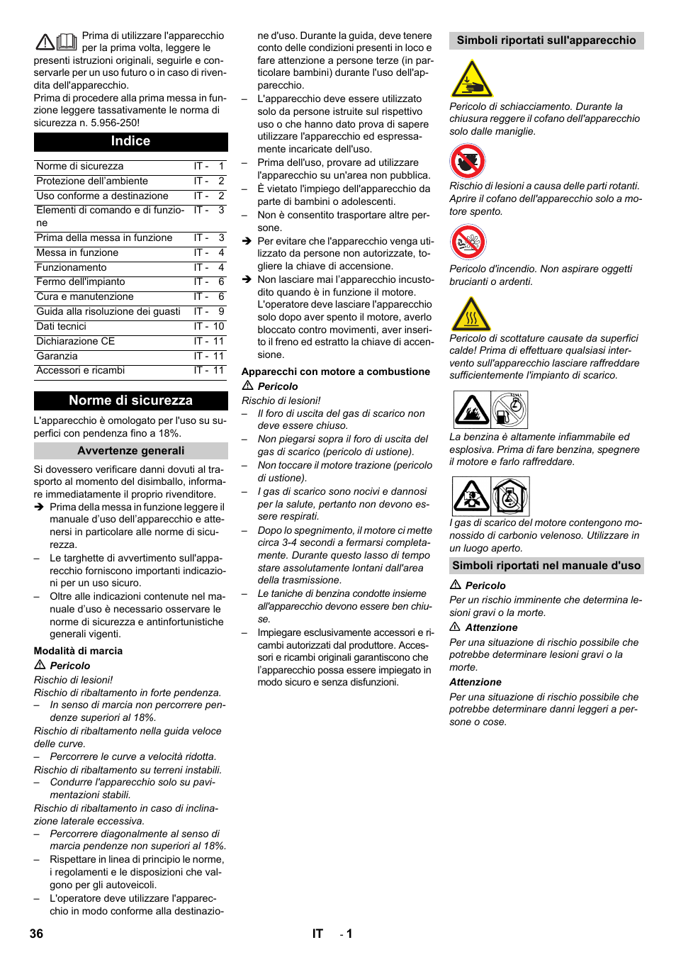 Italiano, Indice, Norme di sicurezza | Karcher IC 15-240 W Adv User Manual | Page 36 / 308