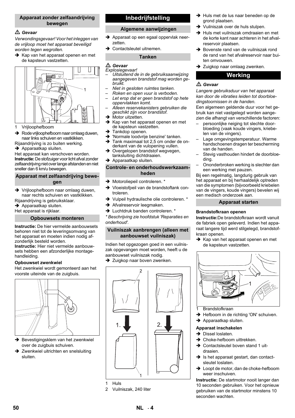 Inbedrijfstelling, Werking | Karcher IC 15-240 W Adv User Manual | Page 50 / 308