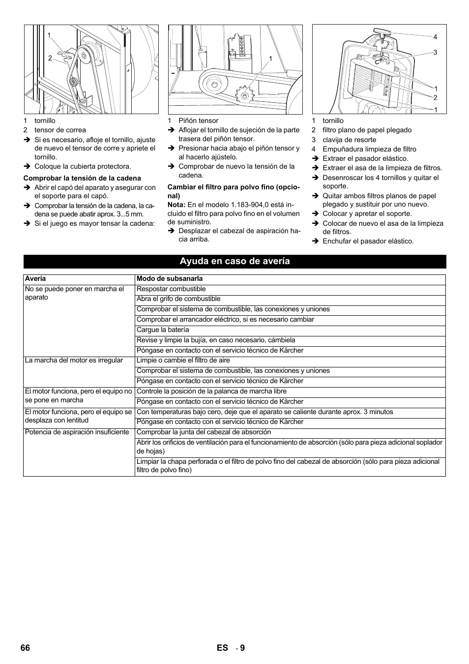 Ayuda en caso de avería | Karcher IC 15-240 W Adv User Manual | Page 66 / 308