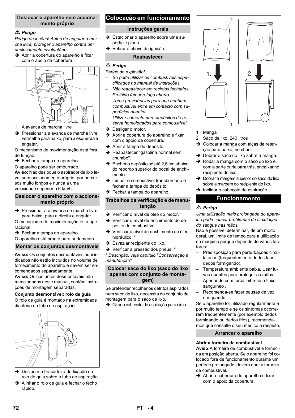 Colocação em funcionamento, Funcionamento | Karcher IC 15-240 W Adv User Manual | Page 72 / 308