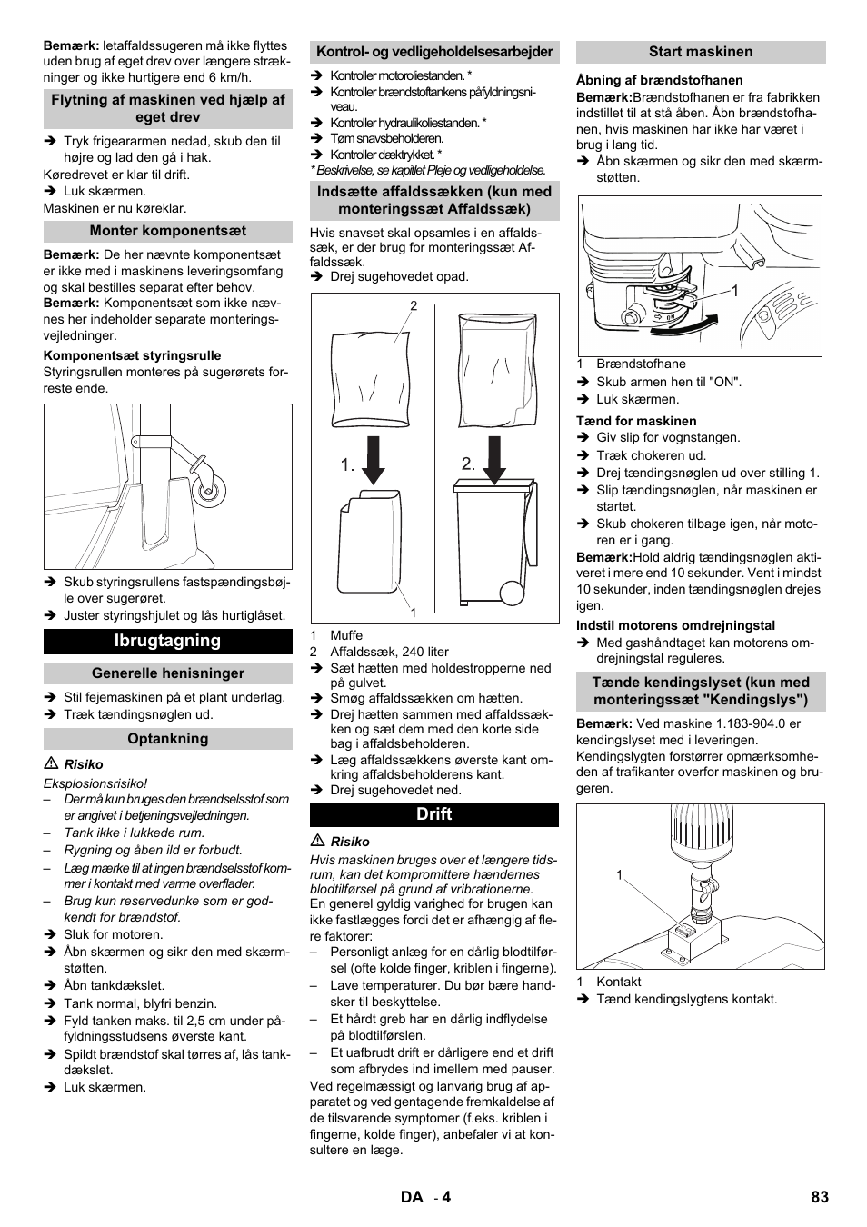 Ibrugtagning, Drift | Karcher IC 15-240 W Adv User Manual | Page 83 / 308