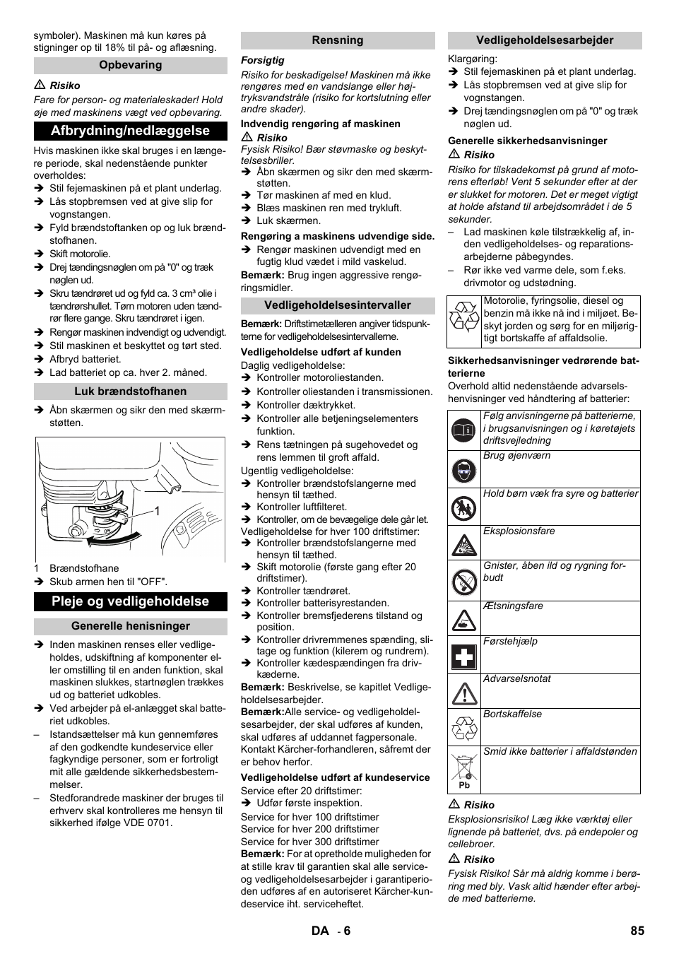 Afbrydning/nedlæggelse, Pleje og vedligeholdelse | Karcher IC 15-240 W Adv User Manual | Page 85 / 308