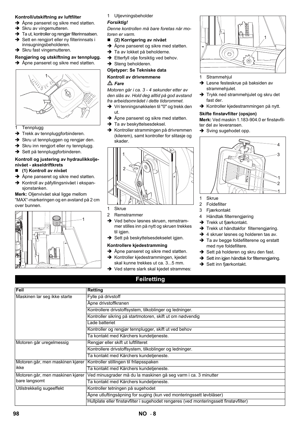 Feilretting | Karcher IC 15-240 W Adv User Manual | Page 98 / 308