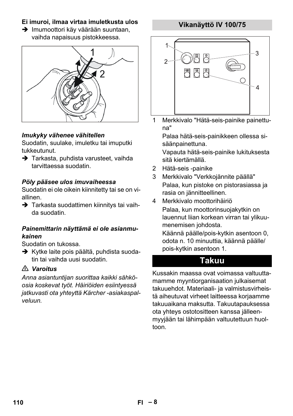Vikanäyttö iv 100/75, Takuu | Karcher IV 100-55 User Manual | Page 110 / 280