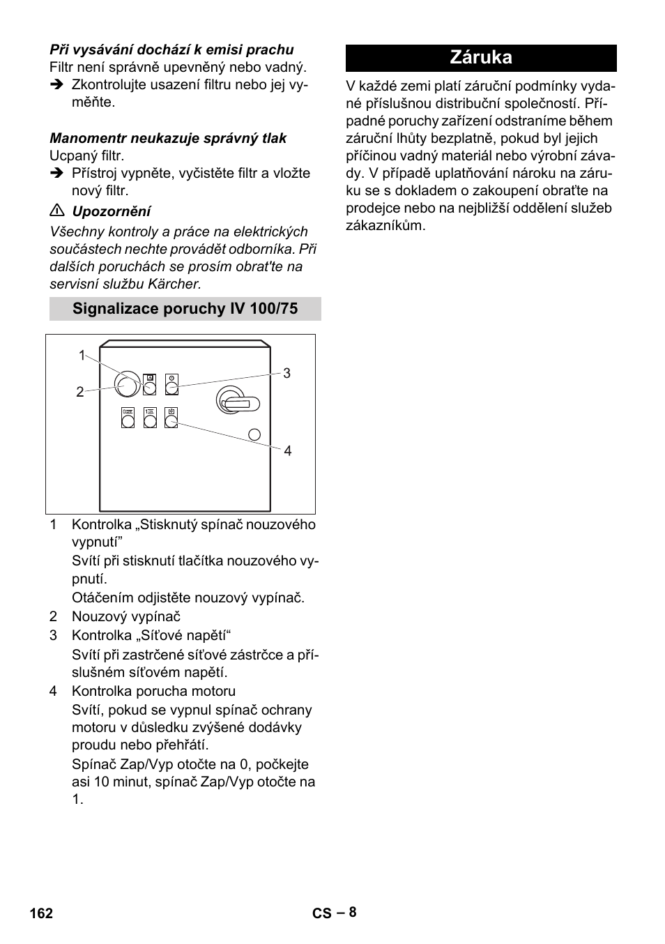 Signalizace poruchy iv 100/75, Záruka | Karcher IV 100-55 User Manual | Page 162 / 280