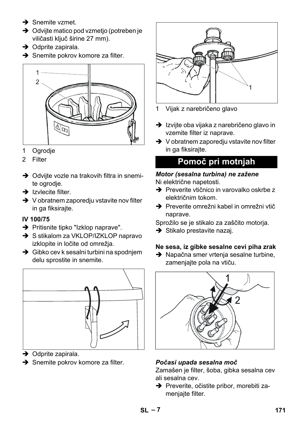 Iv 100/75, Pomoč pri motnjah | Karcher IV 100-55 User Manual | Page 171 / 280