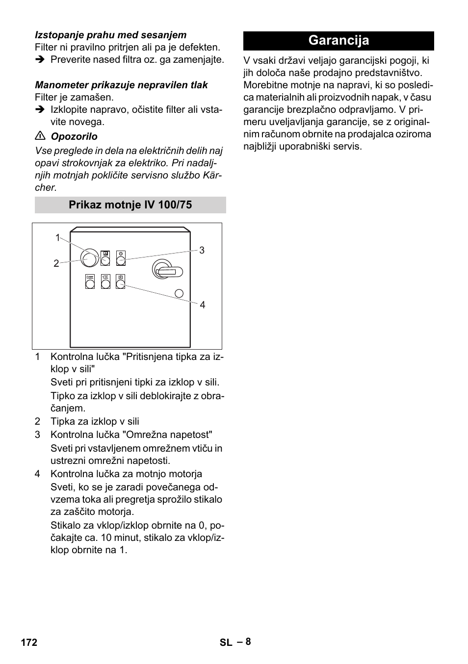 Prikaz motnje iv 100/75, Garancija | Karcher IV 100-55 User Manual | Page 172 / 280
