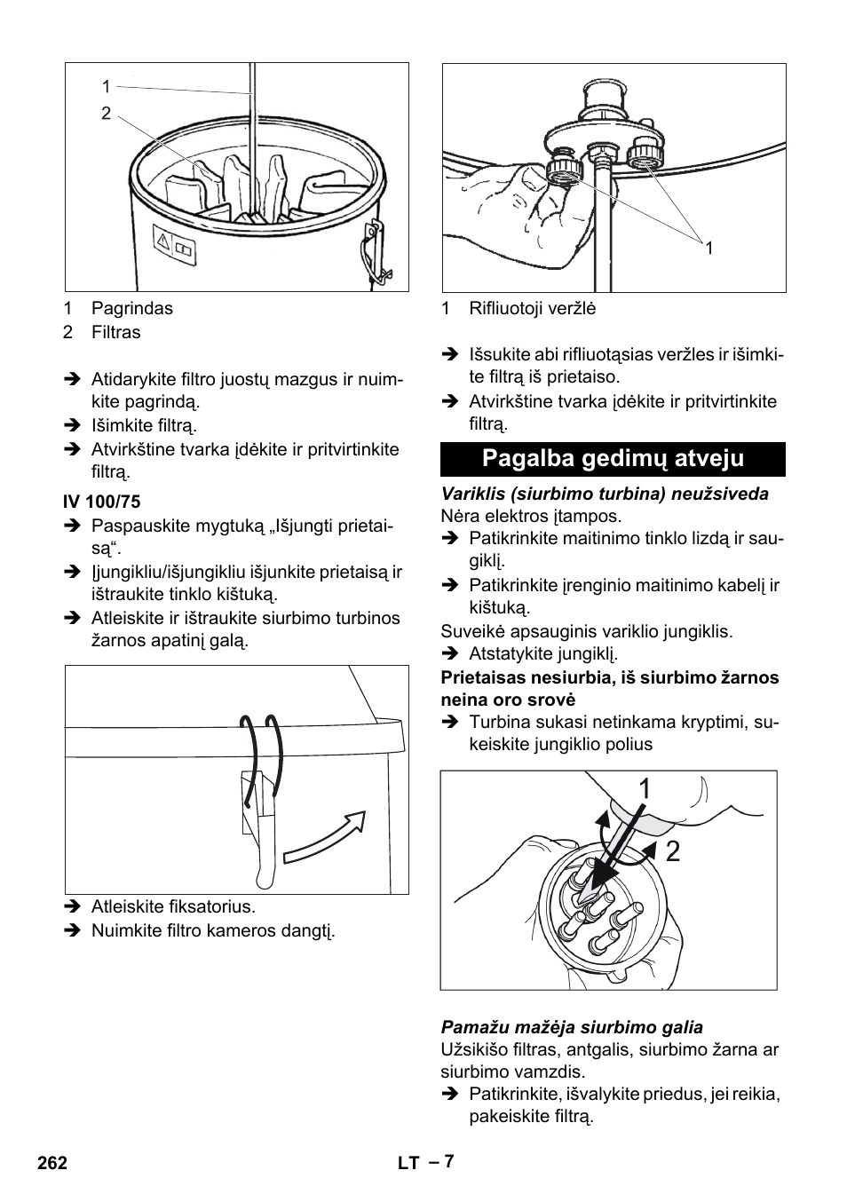 Iv 100/75, Pagalba gedimų atveju | Karcher IV 100-55 User Manual | Page 262 / 280
