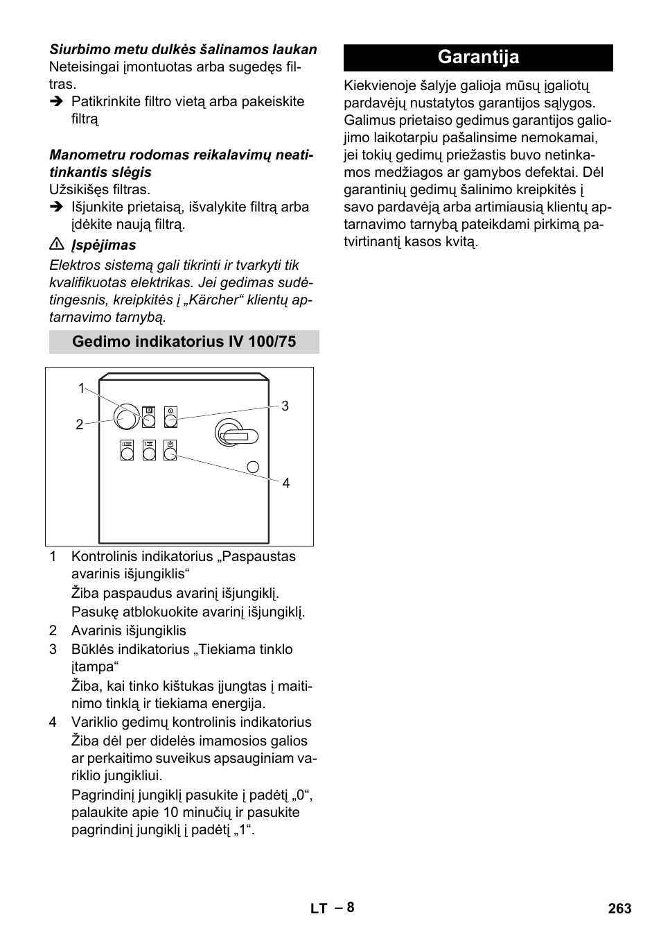 Gedimo indikatorius iv 100/75, Garantija | Karcher IV 100-55 User Manual | Page 263 / 280