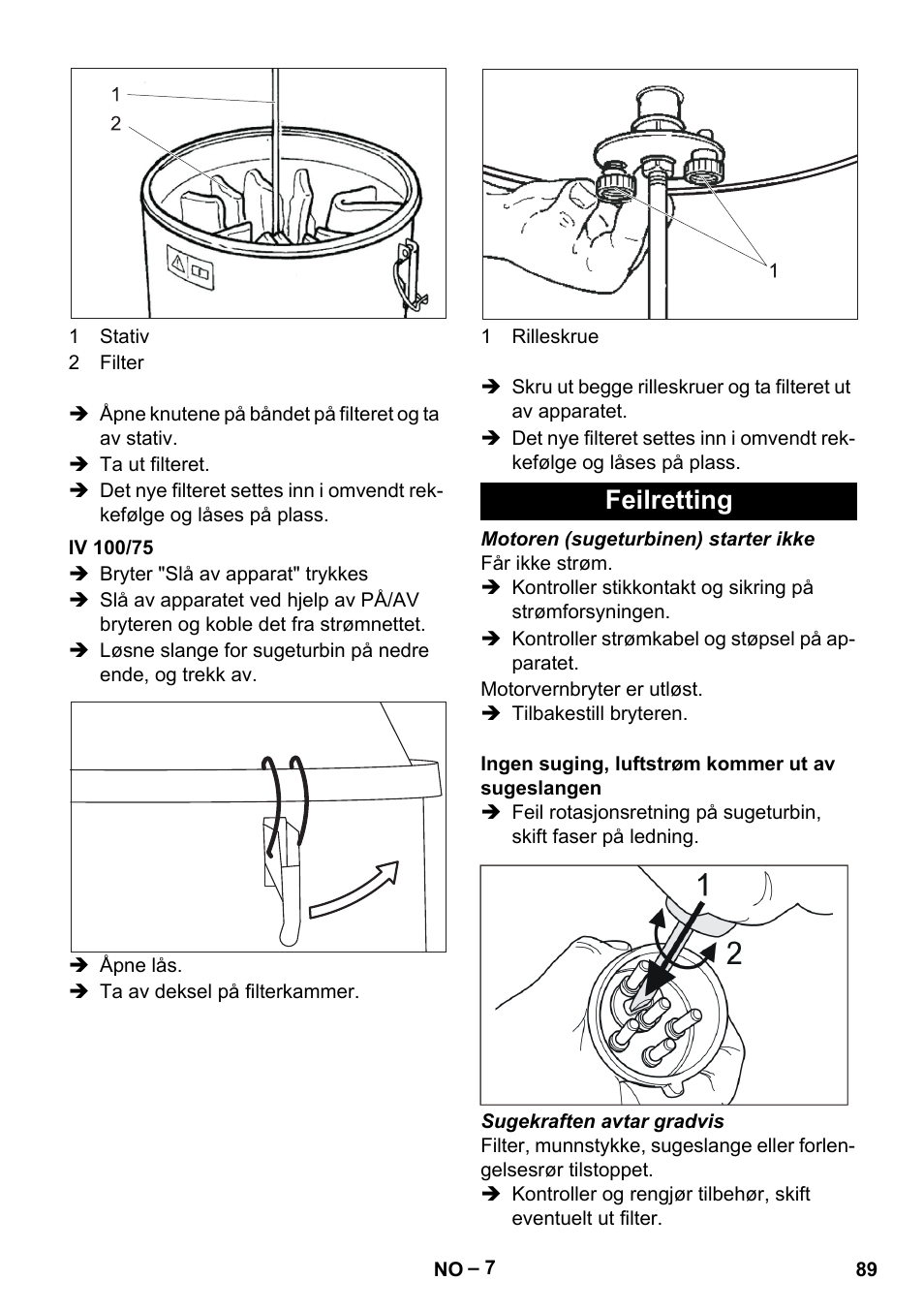 Iv 100/75, Feilretting | Karcher IV 100-55 User Manual | Page 89 / 280