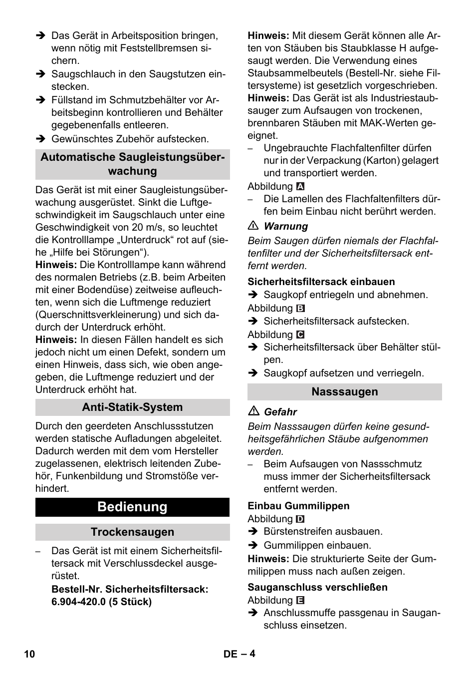 Bedienung | Karcher NT 75-1 Tact Me Te H S Z2 User Manual | Page 10 / 300