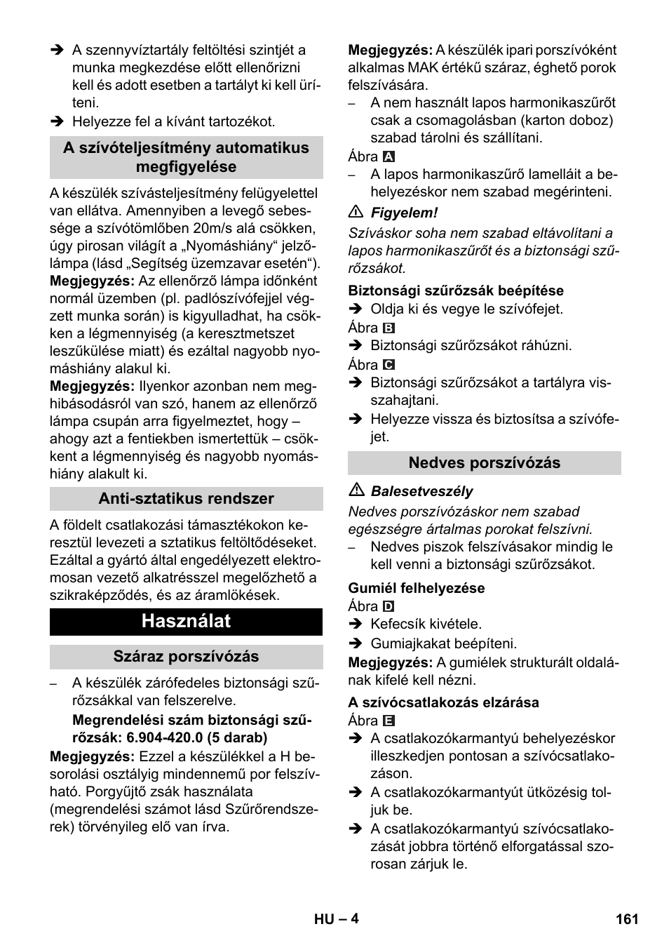 Használat | Karcher NT 75-1 Tact Me Te H S Z2 User Manual | Page 161 / 300