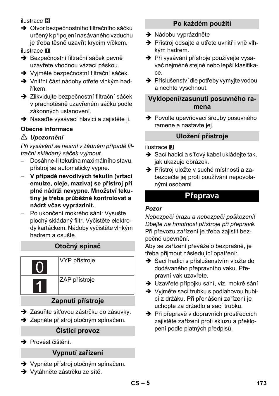 Přeprava | Karcher NT 75-1 Tact Me Te H S Z2 User Manual | Page 173 / 300