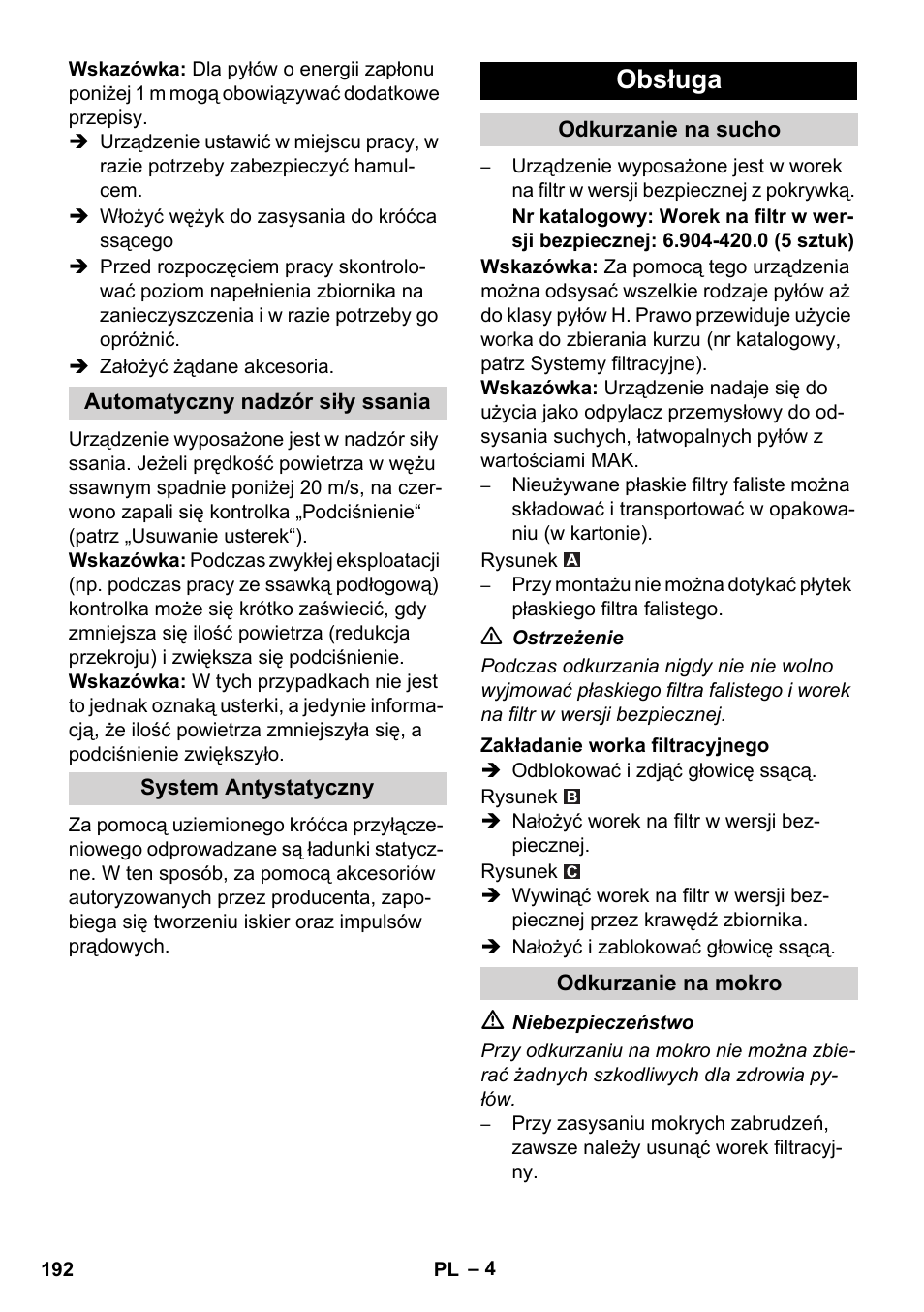 Obsługa | Karcher NT 75-1 Tact Me Te H S Z2 User Manual | Page 192 / 300