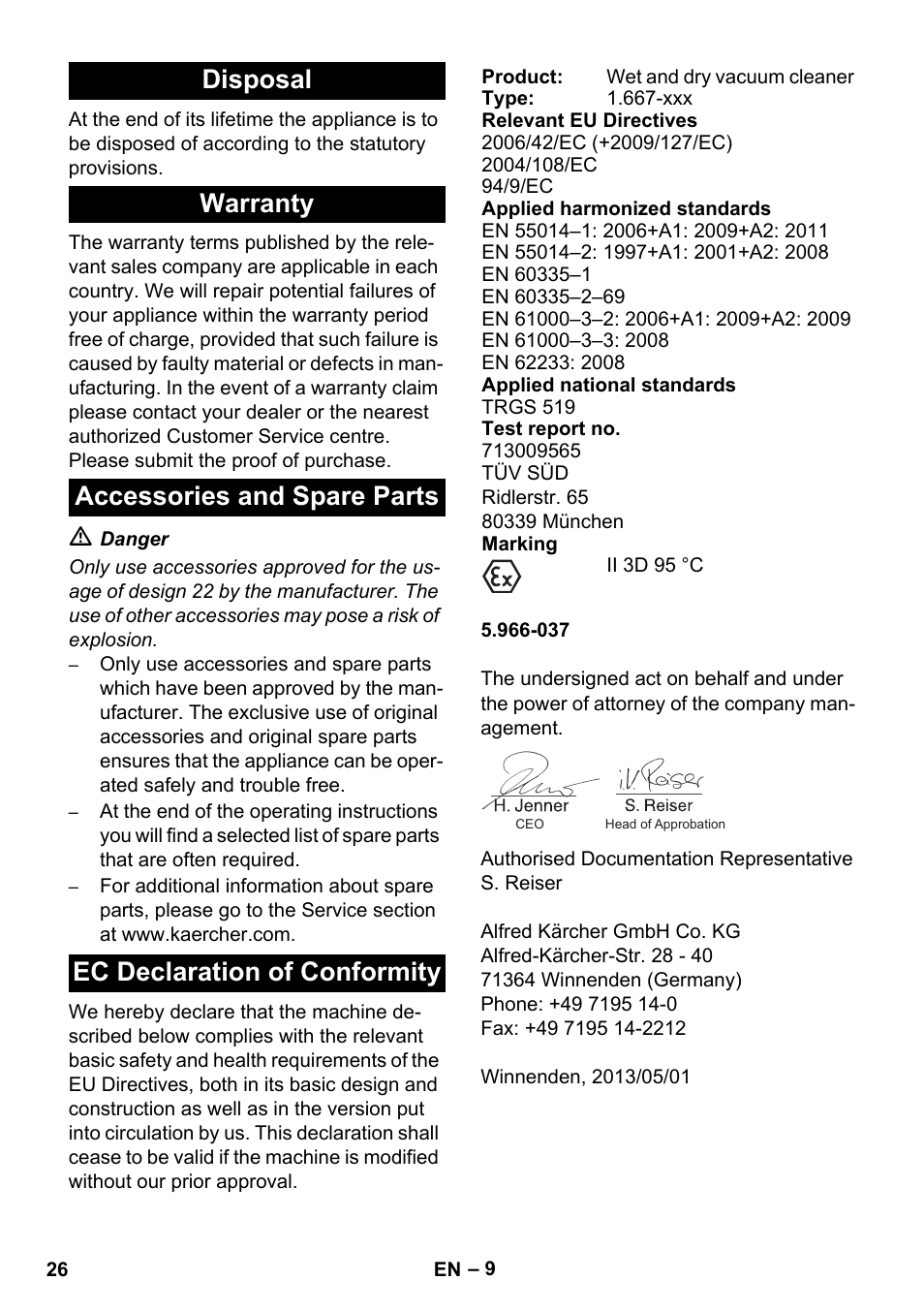 Karcher NT 75-1 Tact Me Te H S Z2 User Manual | Page 26 / 300