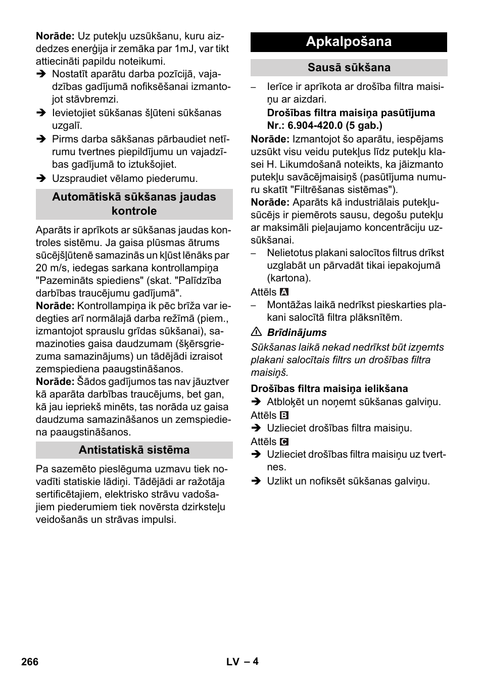 Apkalpošana | Karcher NT 75-1 Tact Me Te H S Z2 User Manual | Page 266 / 300