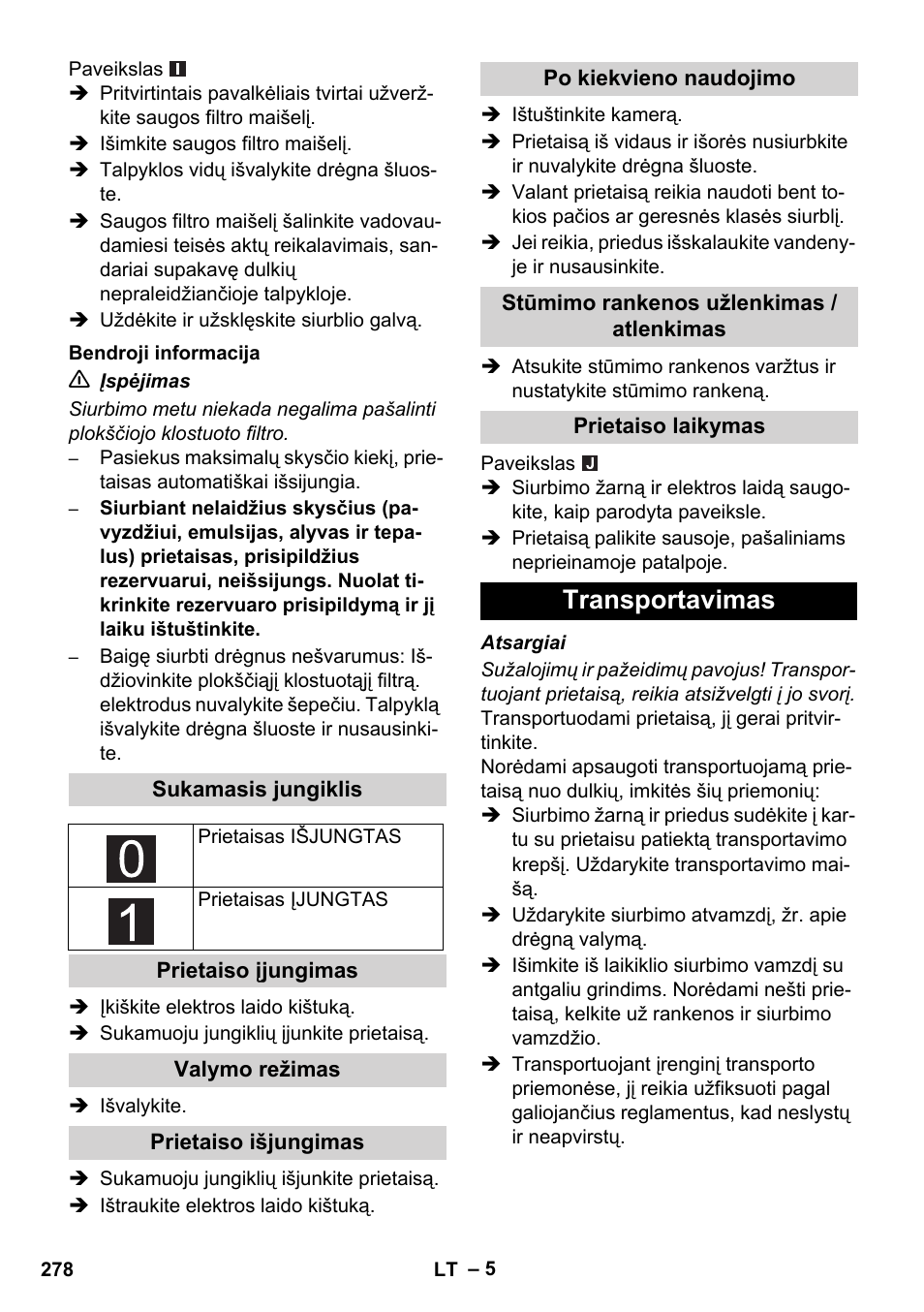 Transportavimas | Karcher NT 75-1 Tact Me Te H S Z2 User Manual | Page 278 / 300