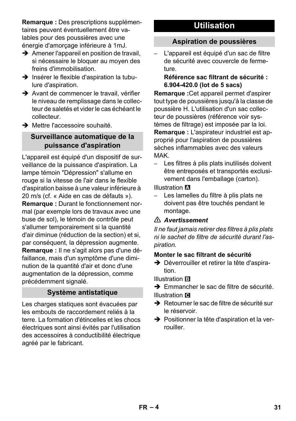 Utilisation | Karcher NT 75-1 Tact Me Te H S Z2 User Manual | Page 31 / 300