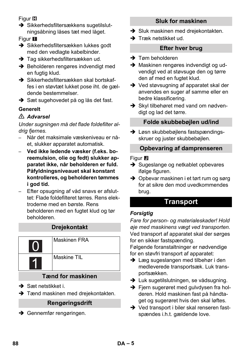 Transport | Karcher NT 75-1 Tact Me Te H S Z2 User Manual | Page 88 / 300