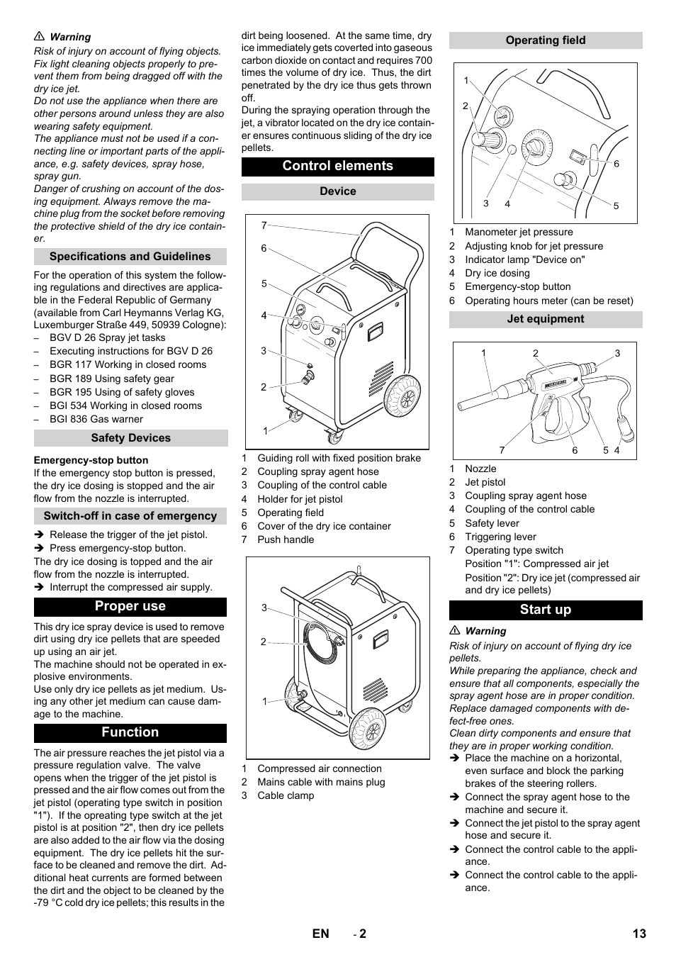 Proper use function control elements, Start up | Karcher IB 15-80 User Manual | Page 13 / 88