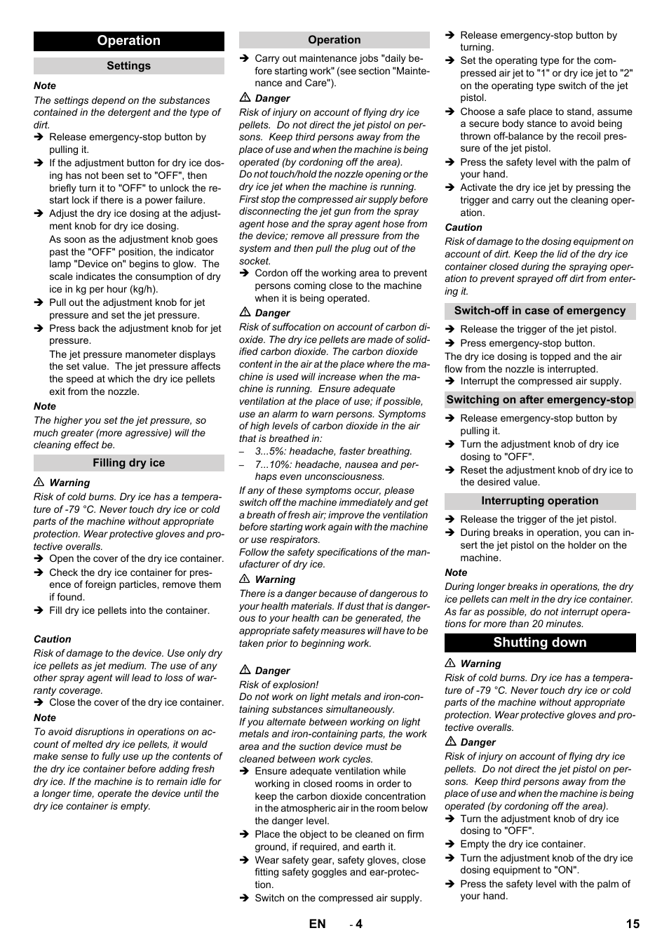 Operation, Shutting down | Karcher IB 15-80 User Manual | Page 15 / 88