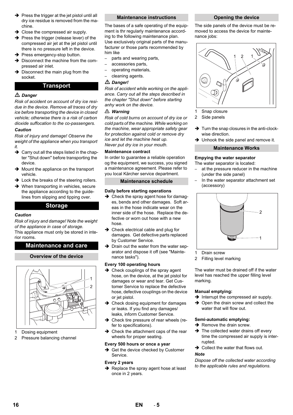 Transport storage maintenance and care | Karcher IB 15-80 User Manual | Page 16 / 88