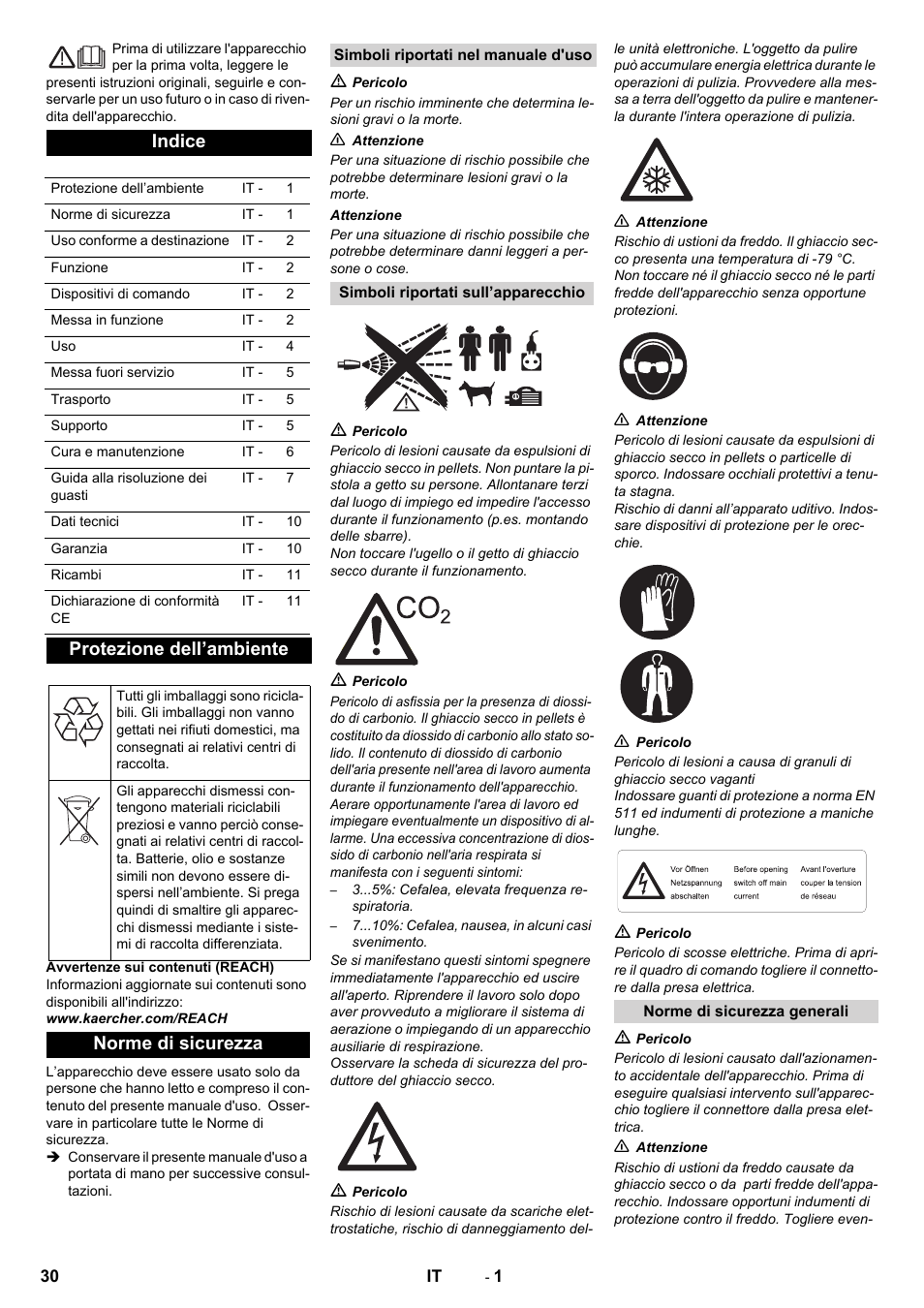 Italiano, Indice, Protezione dell’ambiente | Norme di sicurezza | Karcher IB 15-80 User Manual | Page 30 / 88