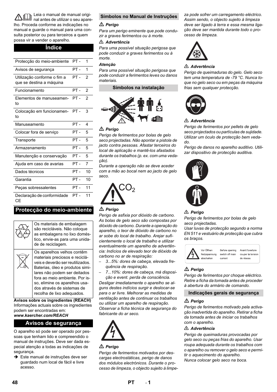 Português, Índice, Protecção do meio-ambiente | Avisos de segurança | Karcher IB 15-80 User Manual | Page 48 / 88