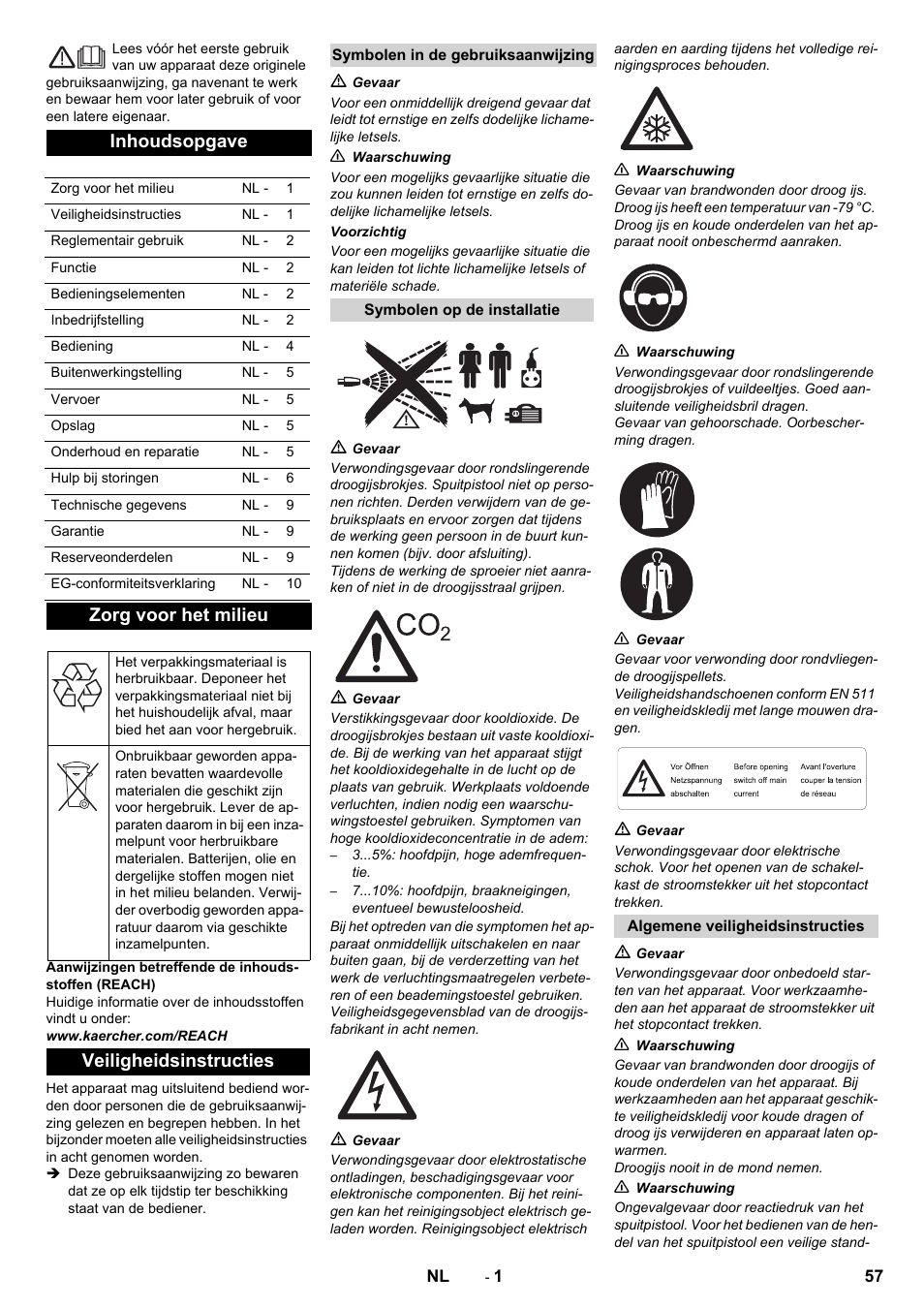 Nederlands, Inhoudsopgave, Zorg voor het milieu | Veiligheidsinstructies | Karcher IB 15-80 User Manual | Page 57 / 88