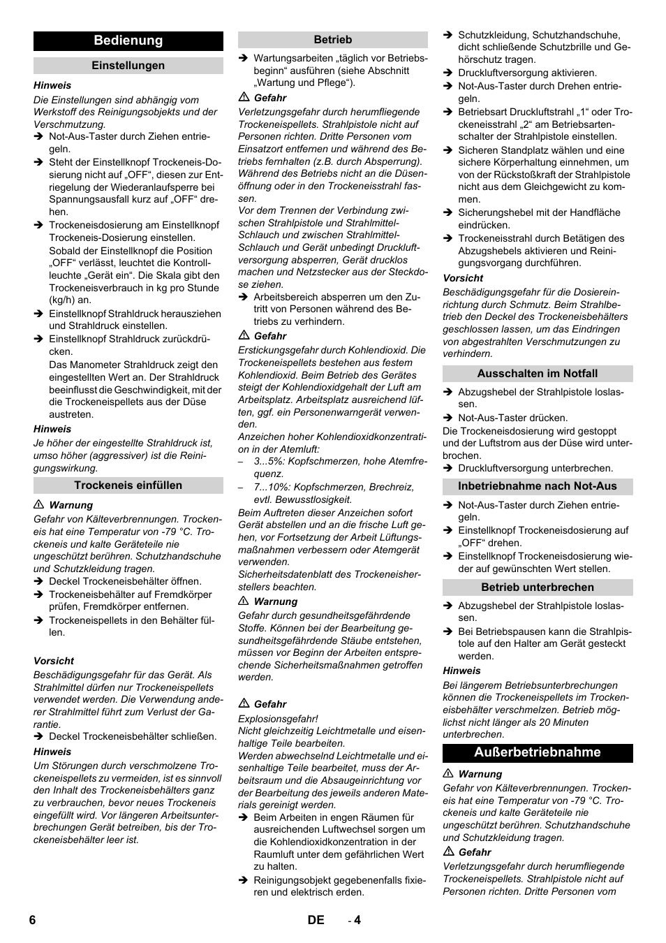 Bedienung, Außerbetriebnahme | Karcher IB 15-80 User Manual | Page 6 / 88