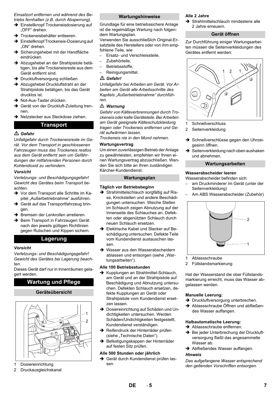 Transport lagerung wartung und pflege | Karcher IB 15-80 User Manual | Page 7 / 88