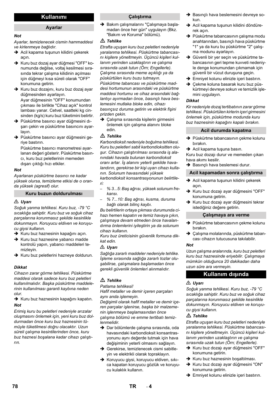 Kullanımı, Kullanım dışında | Karcher IB 15-80 User Manual | Page 78 / 88