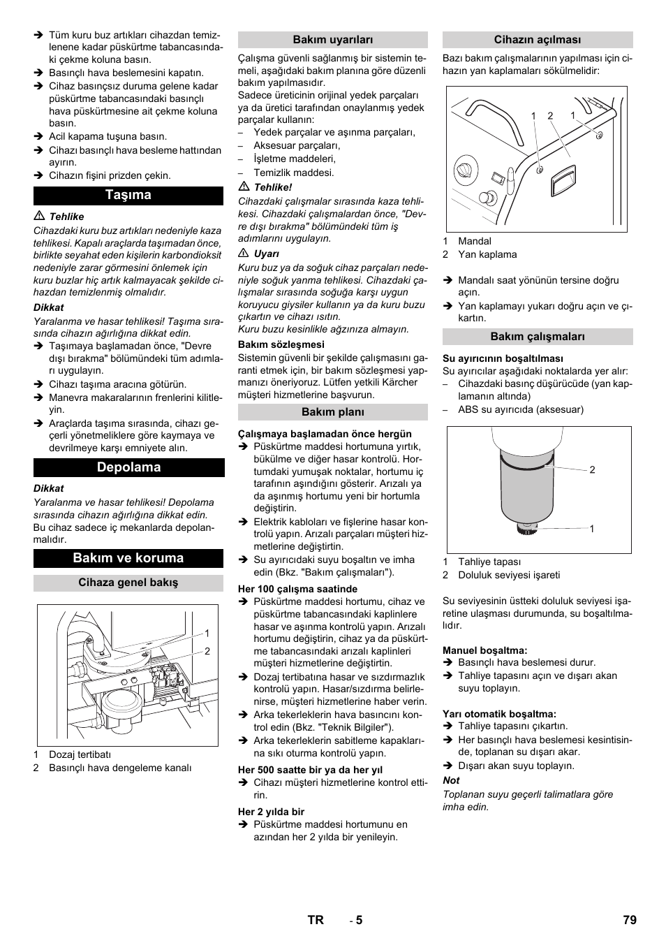 Taşıma depolama bakım ve koruma | Karcher IB 15-80 User Manual | Page 79 / 88