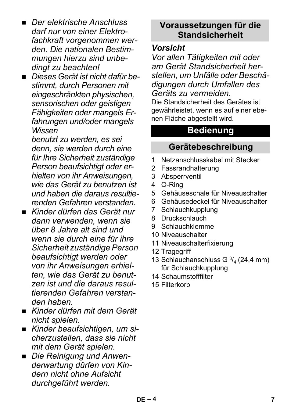 Bedienung | Karcher BP 1 Barrel Set User Manual | Page 7 / 72