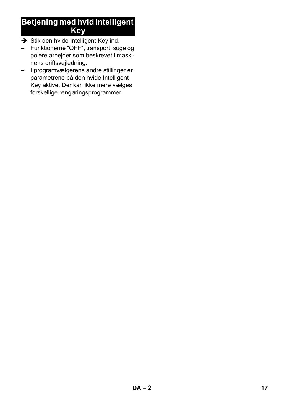 Betjening med hvid intelligent key | Karcher B 60 W User Manual | Page 17 / 56