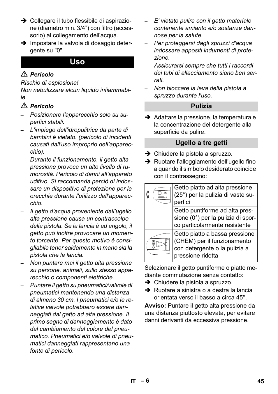 Pulizia, Ugello a tre getti | Karcher HDS 801 D User Manual | Page 45 / 324