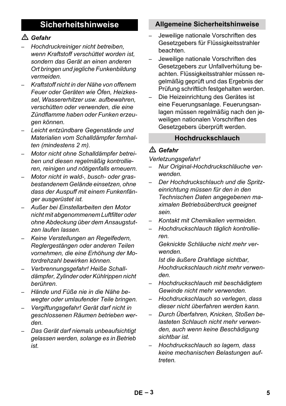 Sicherheitshinweise, Allgemeine sicherheitshinweise, Hochdruckschlauch | Karcher HDS 801 D User Manual | Page 5 / 324