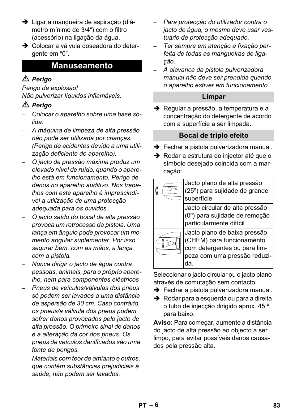 Manuseamento, Limpar, Bocal de triplo efeito | Karcher HDS 801 D User Manual | Page 83 / 324
