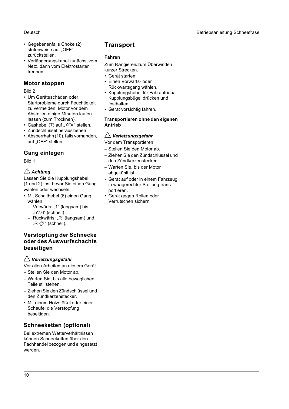 Transport | Karcher STH 8-66 User Manual | Page 10 / 149
