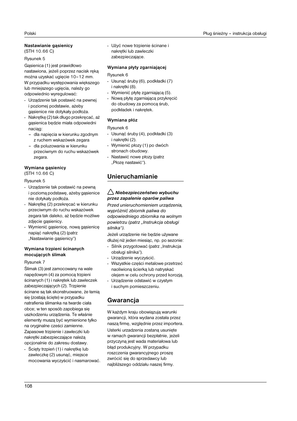 Unieruchamianie, Gwarancja | Karcher STH 8-66 User Manual | Page 108 / 149