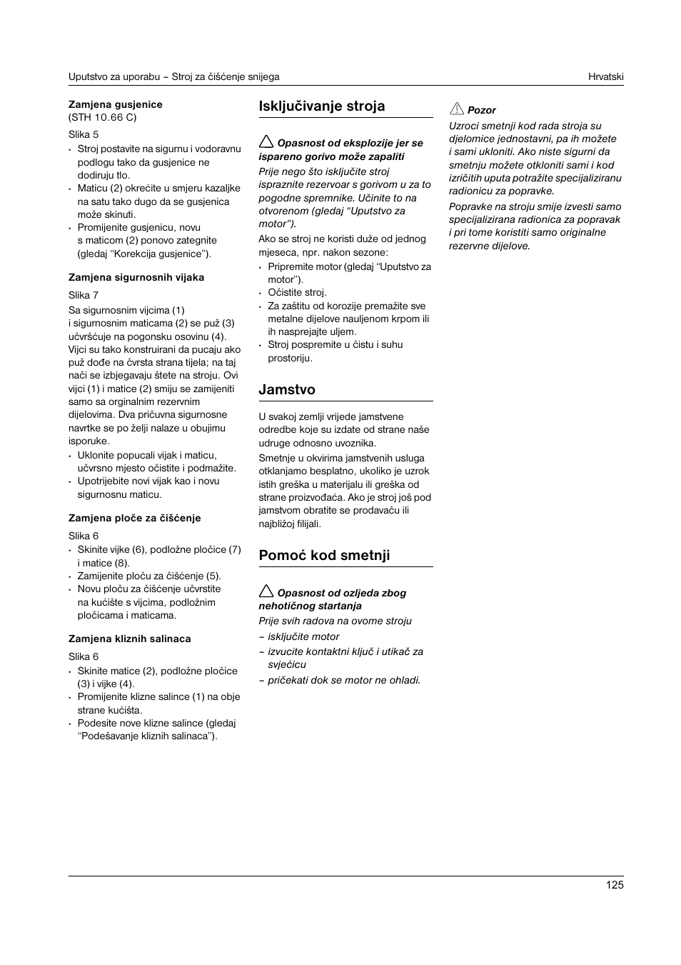Isklju ¿ivanje stroja, Jamstvo, Pomo ½ kod smetnji | Karcher STH 8-66 User Manual | Page 125 / 149