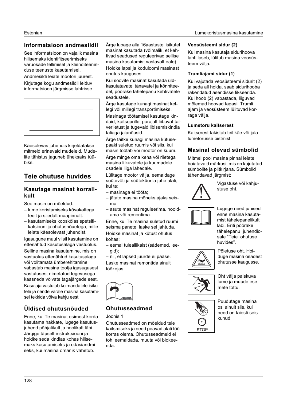 Teie ohutuse huvides | Karcher STH 8-66 User Manual | Page 128 / 149