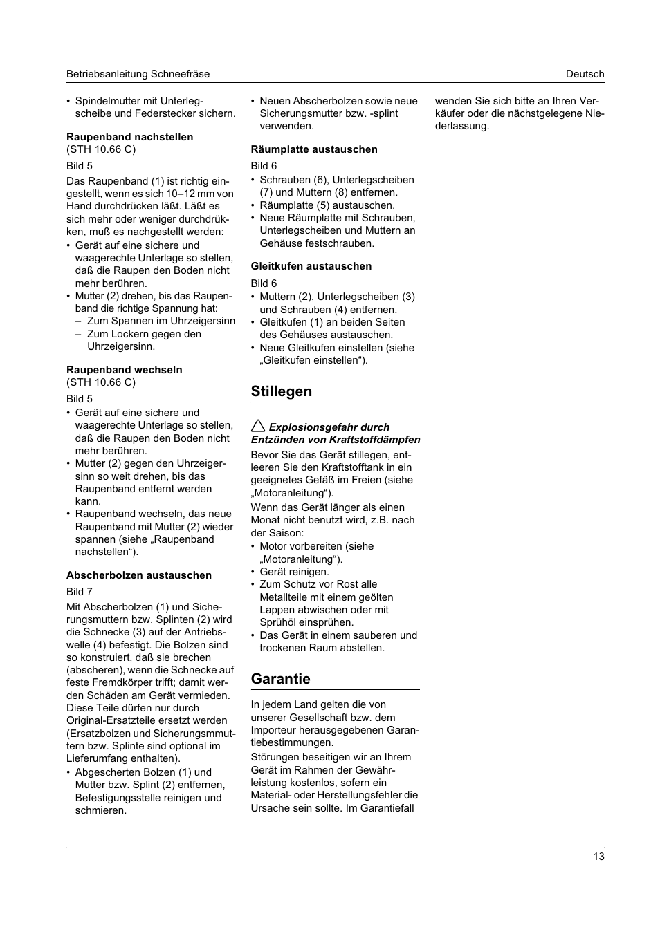 Stillegen, Garantie | Karcher STH 8-66 User Manual | Page 13 / 149