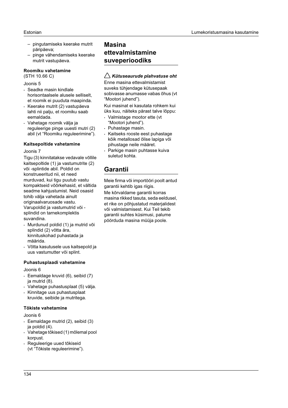 Masina ettevalmistamine suveperioodiks, Garantii | Karcher STH 8-66 User Manual | Page 134 / 149